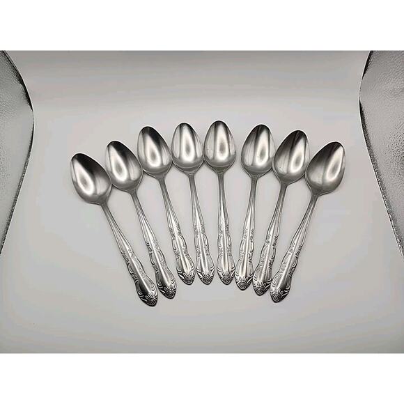 8 Wesley Forge WLF2 Place Oval Soup Spoon Stainless Steel Floral Art Deco 7 1/8" - Picture 1 of 10